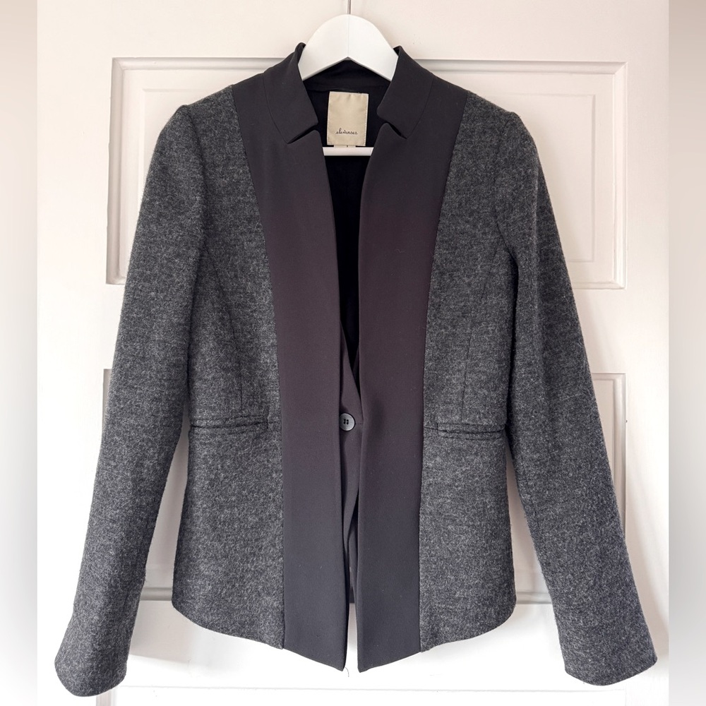 Anthropologie Elevenses // Wool Blend Notch Collar Blazer in Gray Navy // 4